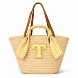 CAPAZO GRANDE DE MIMBRE PERSONALIZADO VICHY AMARILLO
