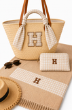 CAPAZO GRANDE DE MIMBRE PERSONALIZADO VICHY BEIGE
