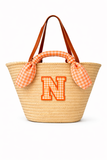 CAPAZO GRANDE DE MIMBRE PERSONALIZADO VICHY FLUOR NARANJA