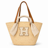 CAPAZO GRANDE DE MIMBRE PERSONALIZADO VICHY BEIGE