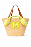 CAPAZO GRANDE DE MIMBRE PERSONALIZADO VICHY FLUOR AMARILLO