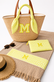 CAPAZO GRANDE DE MIMBRE PERSONALIZADO VICHY FLUOR AMARILLO