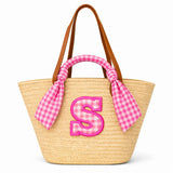 CAPAZO GRANDE DE MIMBRE PERSONALIZADO VICHY FLUOR ROSA