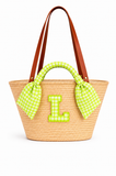CAPAZO GRANDE DE MIMBRE PERSONALIZADO VICHY VERDE FLUOR