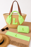 CAPAZO GRANDE DE MIMBRE PERSONALIZADO VICHY VERDE FLUOR