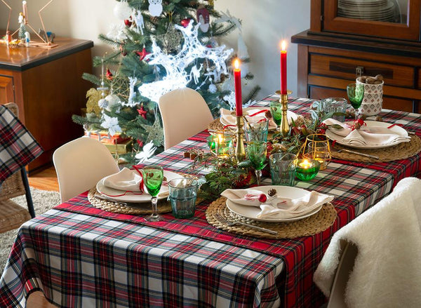 MANTEL NAVIDAD TARTÁN BLANCO